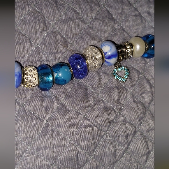 Silver murano Shades Of Blue glass bead bracelet - Picture 4 of 9
